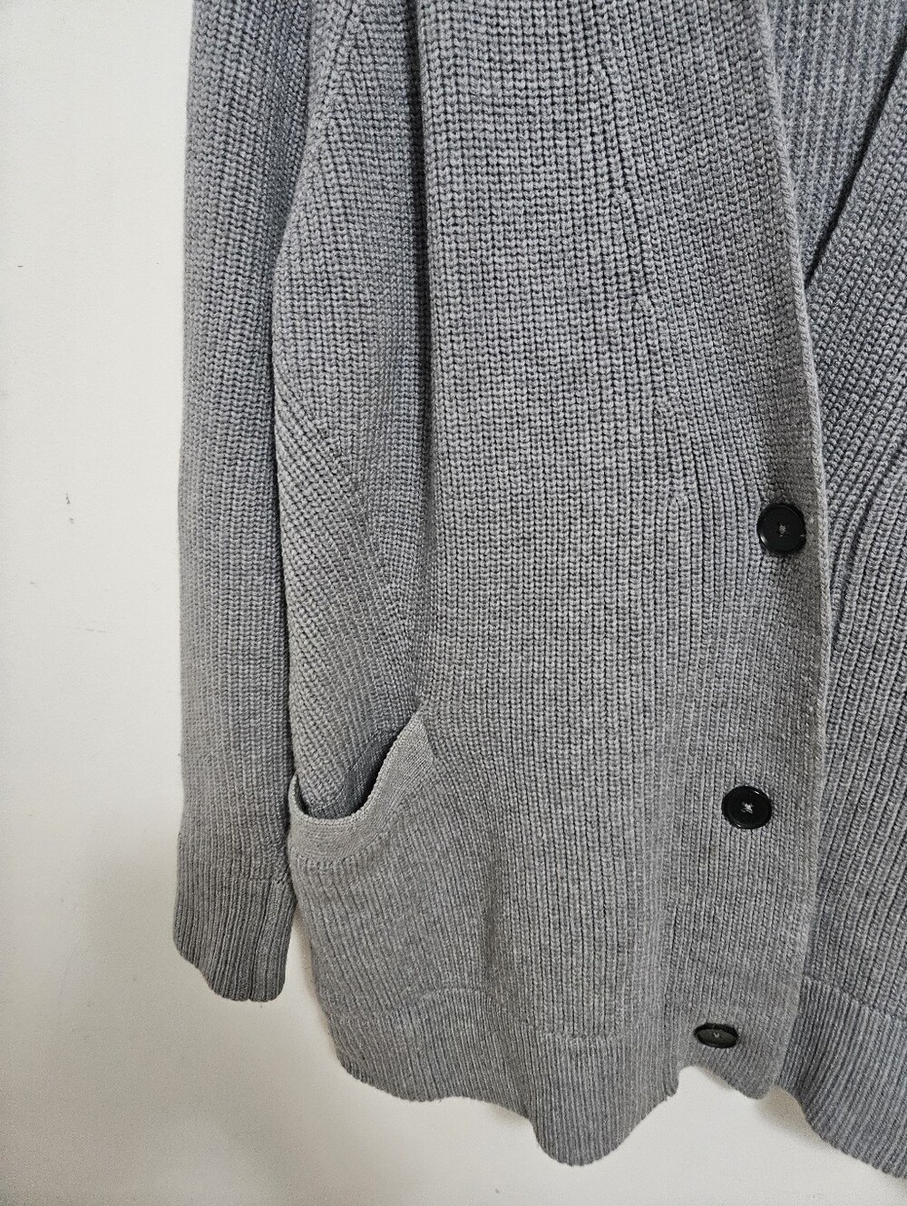 Everlane The Chunky Wool Cardigan Sz L Grey V-Neck Button Front Patch Pockets - Picture 5 of 9